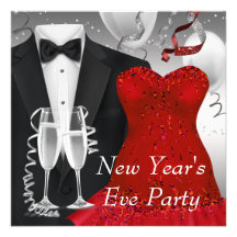 Black Tuxedo Red Dress Party Invitation Template