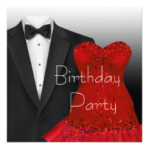 Black Tuxedo Red Dress Party Invitation Template