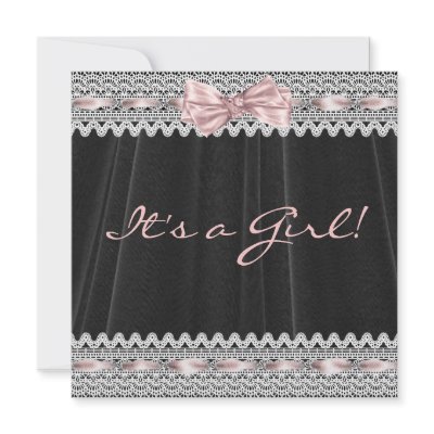 Black Velvet Pink Lace Pink Black Baby Girl Shower Personalised Invite by BabyCentral