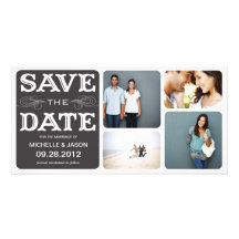 BLACK VINTAGE COLLAGE | SAVE THE DATE ANNOUNCEMENT PERSONALISED PHOTO CARD