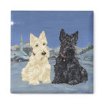 Black & Wheaten Scottish Terriers Winter Refrigerator Magnet