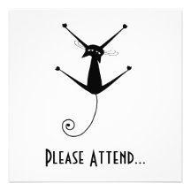 Black Whimsy Kitty 10 Invite