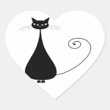 Black Whimsy Kitty 4 Heart Sticker