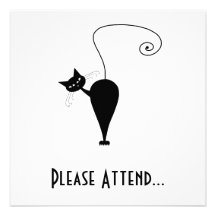 Black Whimsy Kitty 5 Invitations