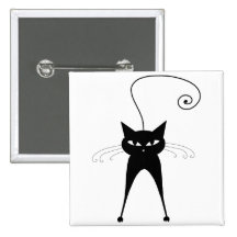 Black Whimsy Kitty 6 Pinback Buttons