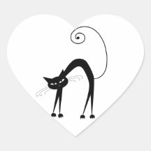 Black Whimsy Kitty 9 Heart Sticker