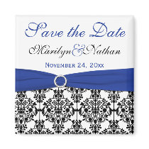 Black, White, and Blue Damask Save the Date Magnet