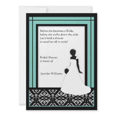 Black, White and Blue - Green Damask Bridal Shower Custom Announcements by Truly_Uniquely