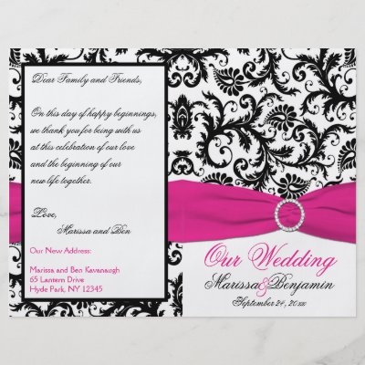 Black White and Fuchsia Damask Wedding Program by NiteOwlStudio