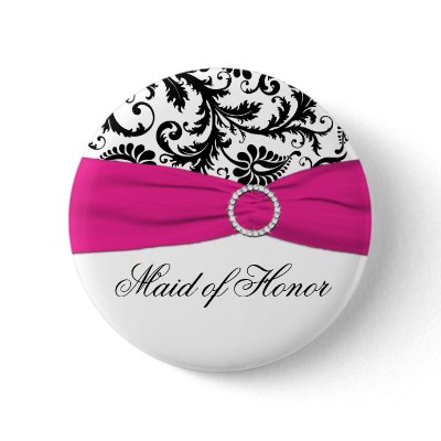 Black, White, and Fuchsia Maid of Honour Pin by NiteOwlStudio