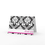 black white and hot pink damask thank you card