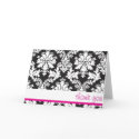 black white and hot pink damask thank you card