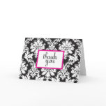 black white and hot pink damask thank you card 2