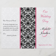 Black, White, and Pink Damask Wedding Program Personalized Flyer