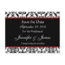 Black White and Red Damask Save Date Postcard