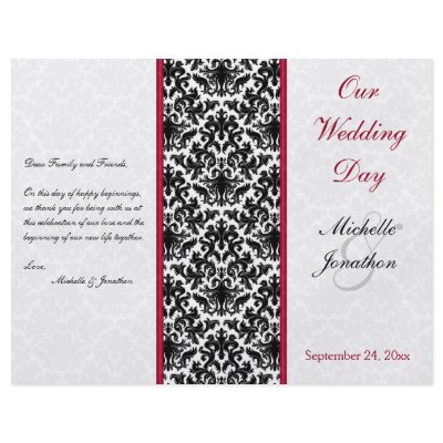 Black, White, and Red Damask Wedding Program by NiteOwlStudio