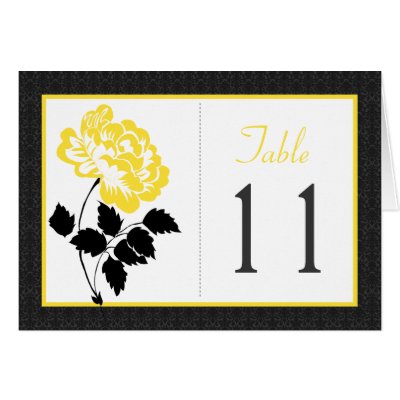Black, White, and Yellow Peony Table Number Card by NiteOwlStudio
