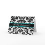 black white & aqua Damask be my bridemaid Cards