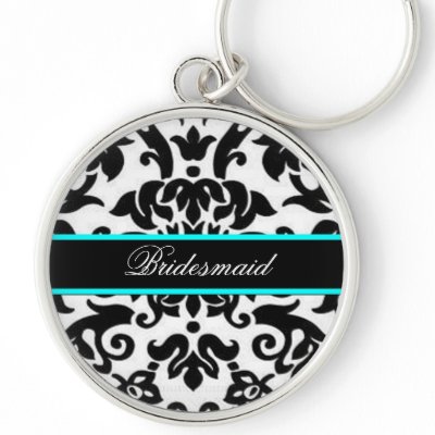 Black white & aqua Damask Bridesmaid Keychain by Cards_by_Cathy