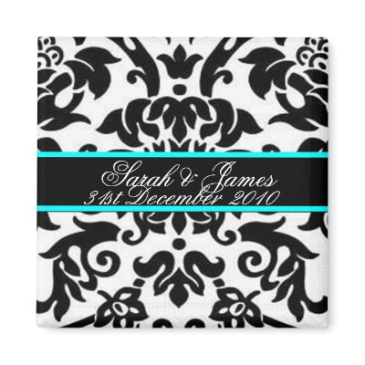 black white & aqua Damask wedding set Magnet by Cards_by_Cathy