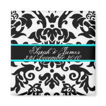 black white & aqua Damask wedding set Magnet