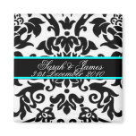 black white & aqua Damask wedding set magnets