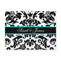 black white & aqua Damask wedding set Post Cards