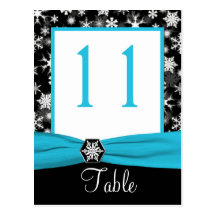 Black, White, Aqua Snowflakes Table Number Card Postcards