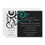 Black White Aqua Swirl Wedding Invitations