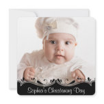 Black White Baby Photo Christening invitations
