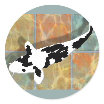 Black & White Bekko Koi in Tiled Pond Stickers by ElainePlesser