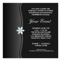 Black White Black Tie Corporate Party Event Personalised Invitations