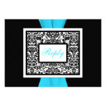 Black, White, Blue Damask with FAUX Ribbon RSVP Personalized Announcement