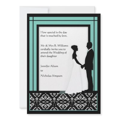 Black, White & Blue-Green Damask Wedding Invites by Truly_Uniquely