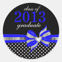 Black White Blue Polka Dot Graduation Seal Sticker