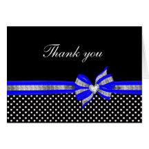 Black White Blue Polka Dot Thank You Card