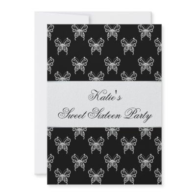 Black White Butterfly Classy Sweet Sixteen Party Invites by InvitationCentral