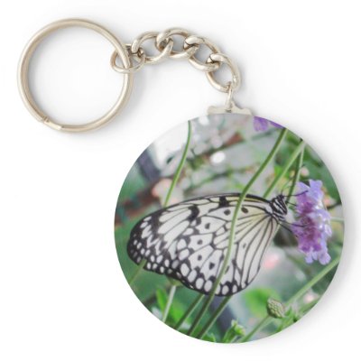 Black & White Butterfly & Flower Key Chain by Nishna