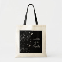 Black & White Butterfly Scroll Mother of the Bride Tote Bag