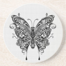 Black & White Butterfly-Tattoo Art Drink Coasters