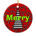 Black & White Candy Cane & Xmas Tree Christmas Ornament