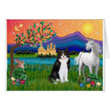 Black & White Cat - Fantasy Land Card