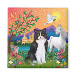 Black & White Cat - Fantasy Land Magnet