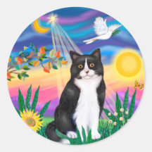 Black & White Cat - Twilight Round Stickers