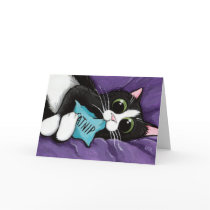 Black & White Cat with Catnip Pillow - Cat Art