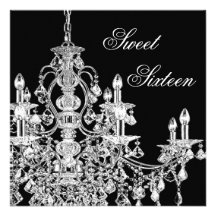Black White Chandelier Sweet 16 Party Personalised Invitation