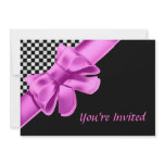 Black & White Chequerboard Pink Bow Set Personalised Announcement
