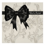 Black White Cream Swirl Party Invitation Template