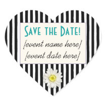 Black & White Daisy Stripe Save the Date Stickers