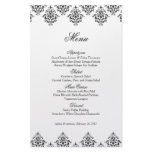 Black White Damask Arabesque Wedding Menu Card flyers